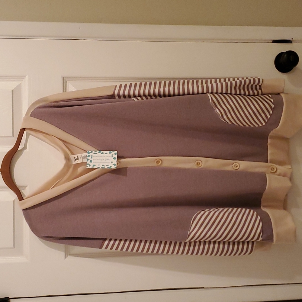 Womens Sew In Love cardigan w/ stripes, 2 front pockets and button detail. New!